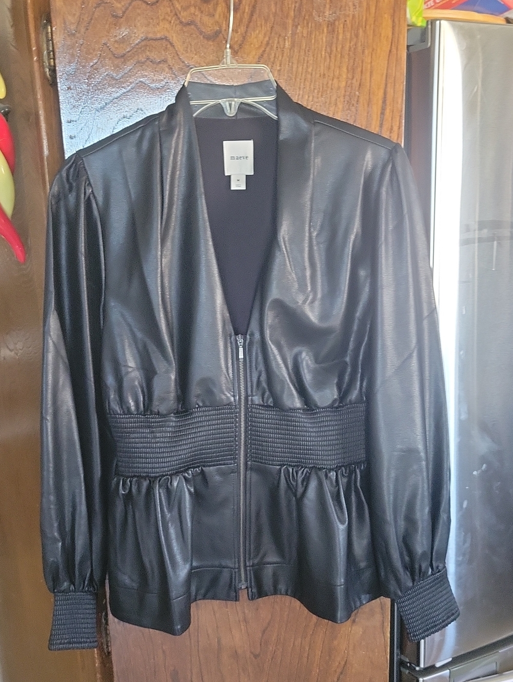 Maeve Black Faux Leather Peplum Zip Jacket